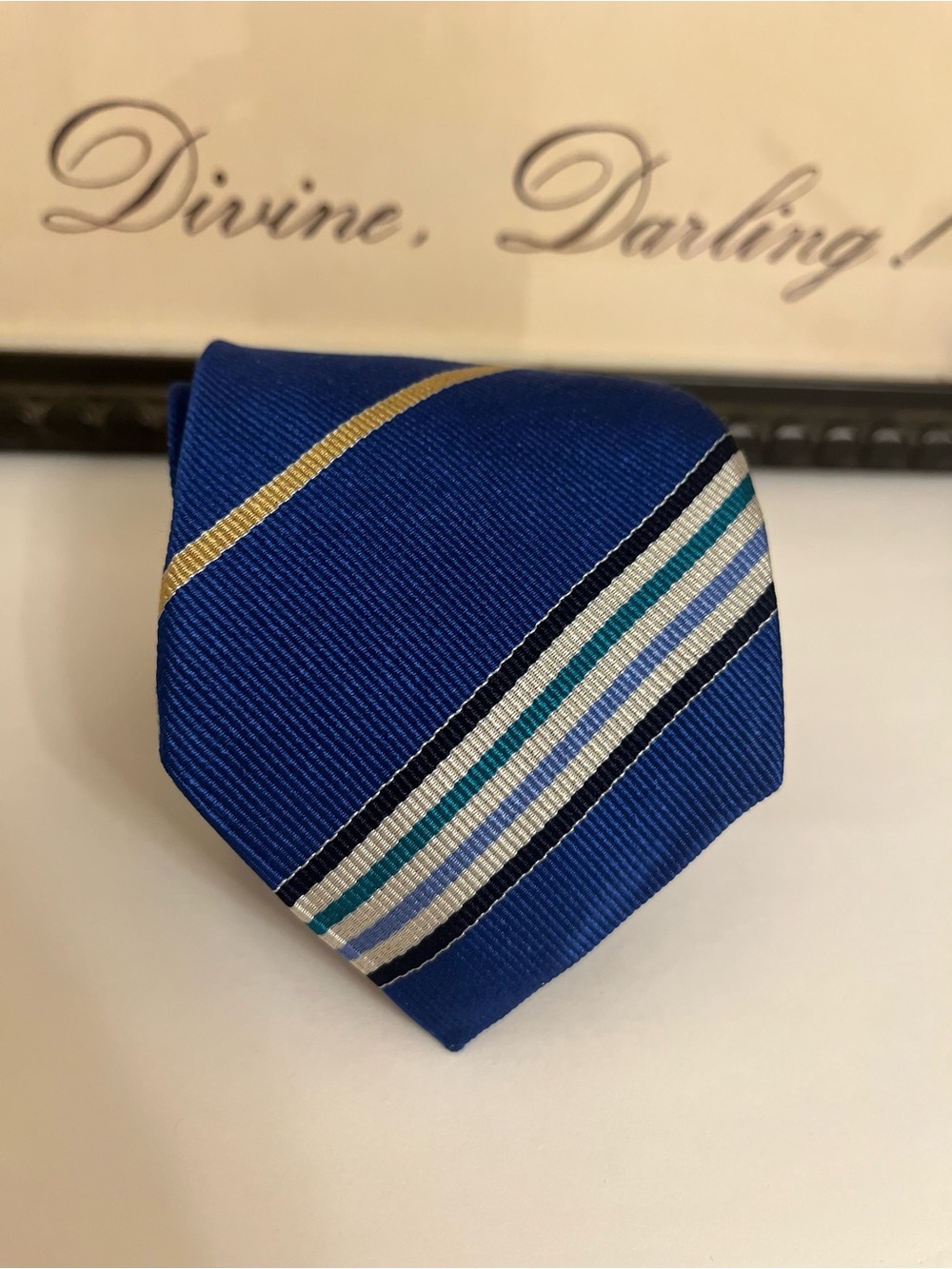 Charles Tyrwhitt Royal Blue Striped Silk Tie with Gold and Teal Accents